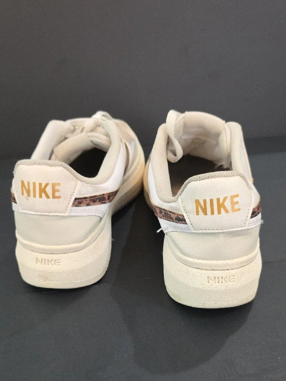 Nike Court Vision Alta Women’s Cream Sneakers with Leopard Swoosh Size 11
